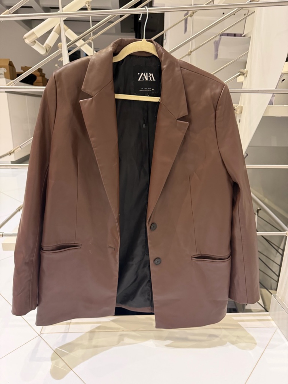 ZARA Chocolate Brown Faux Leather Blazer